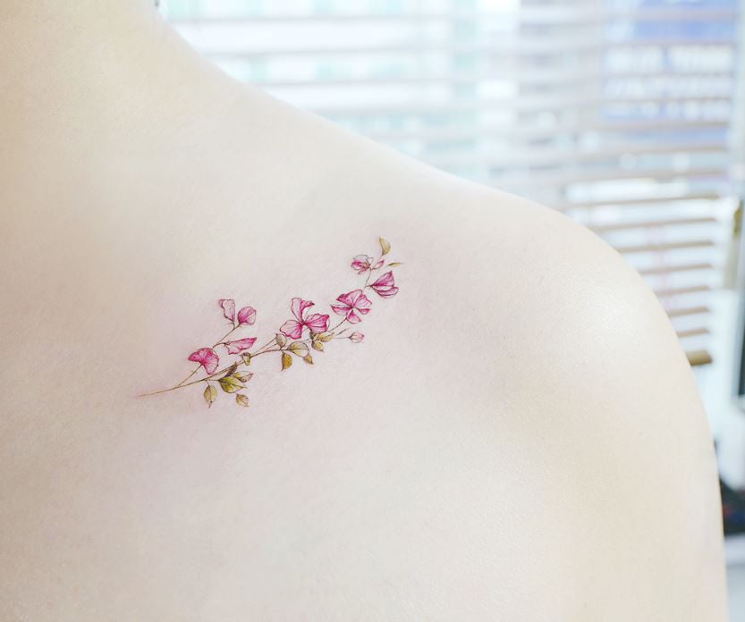 Tatouage Fleur Minimaliste Pois De Senteur D'avril