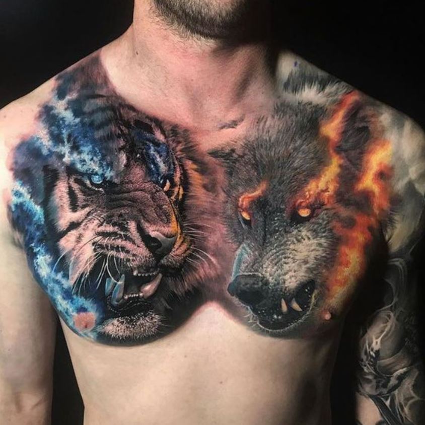 Tatouage De Loup Contre Tigre