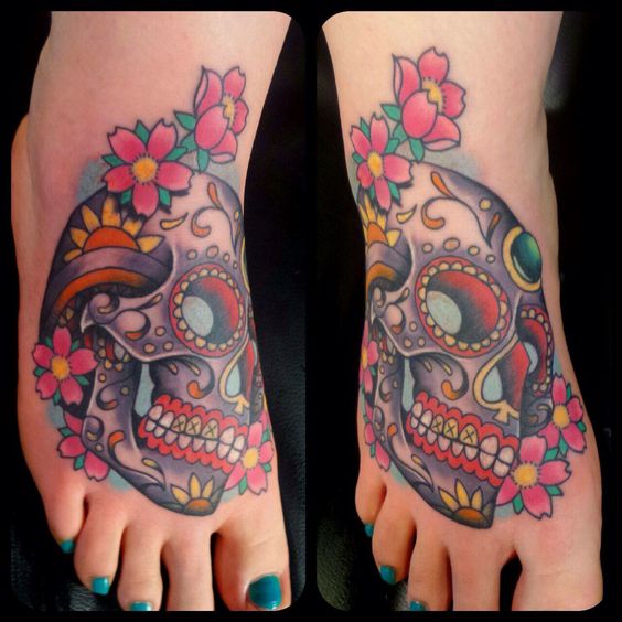 Un Sugar Skull Et Des Fleurs