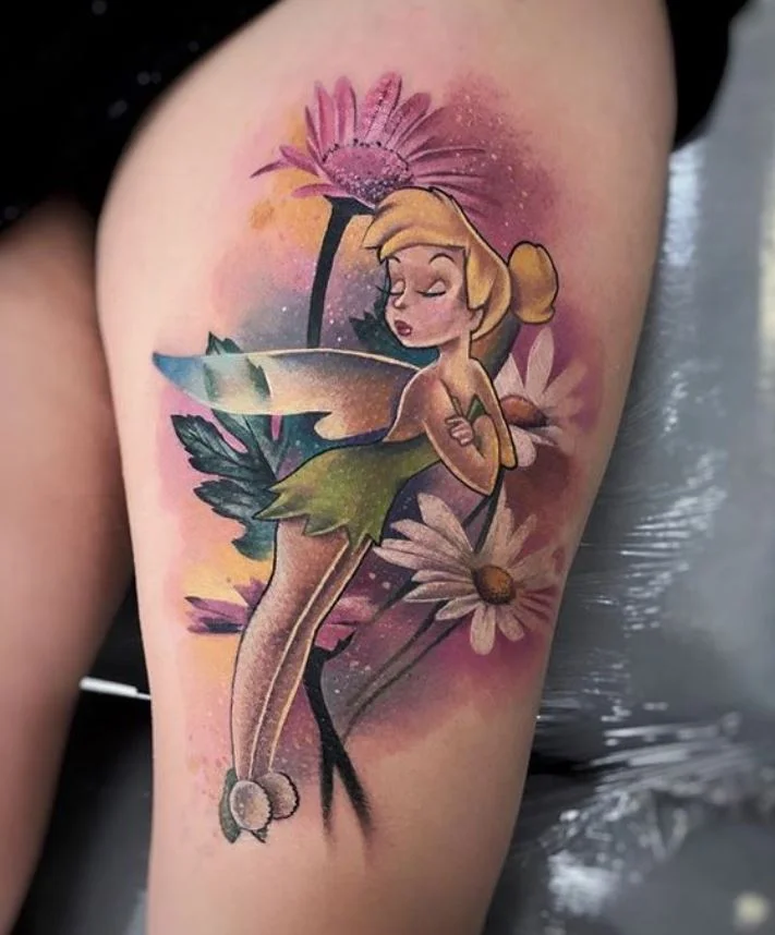 Tatouage Disney Fée Clochette Et Fleurs
