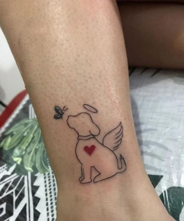 Tatouage Minimaliste Chien Ange Et Papillon
