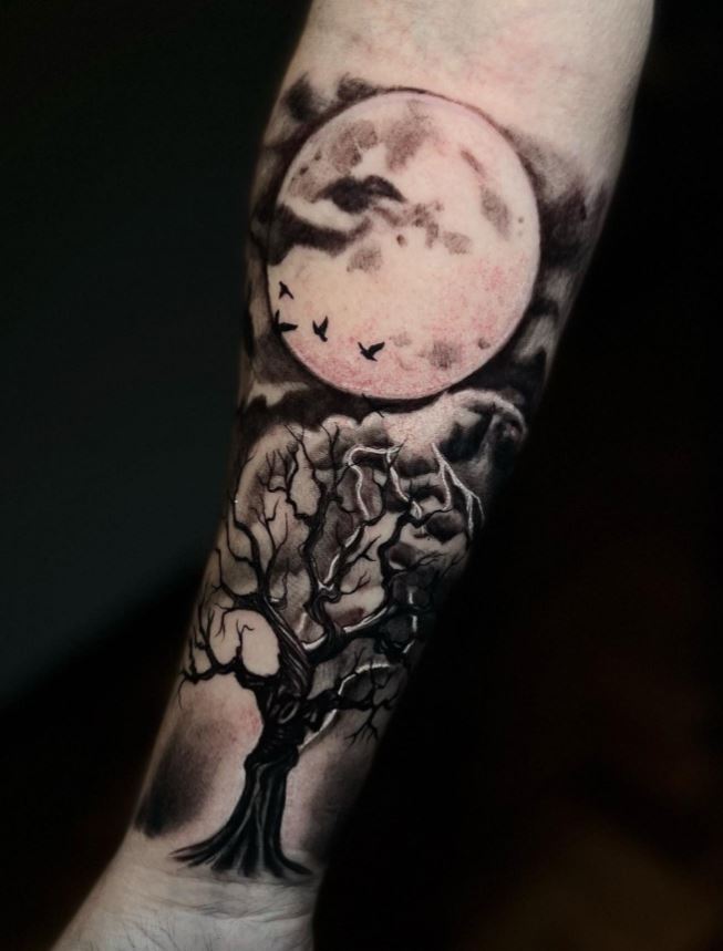 Tatouage Pleine Lune Et Arbre