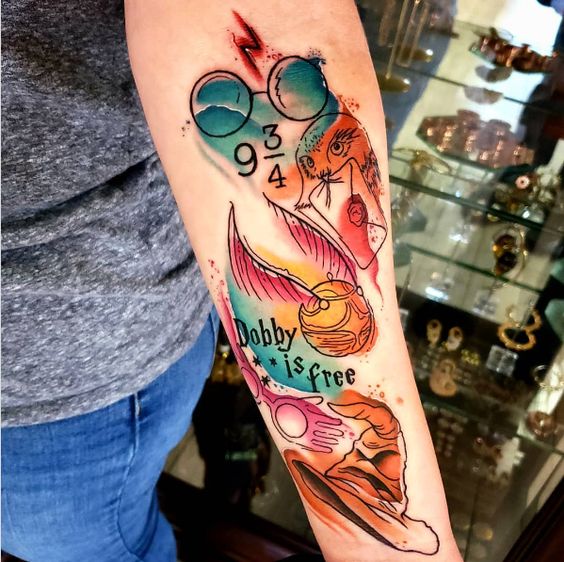 tatouage graphique Harry Potter sur le bras femme