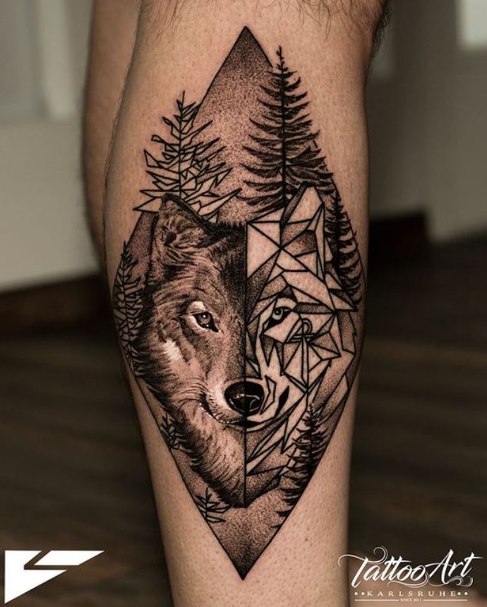 Tatouage Losange De Loup Sur La Jambe