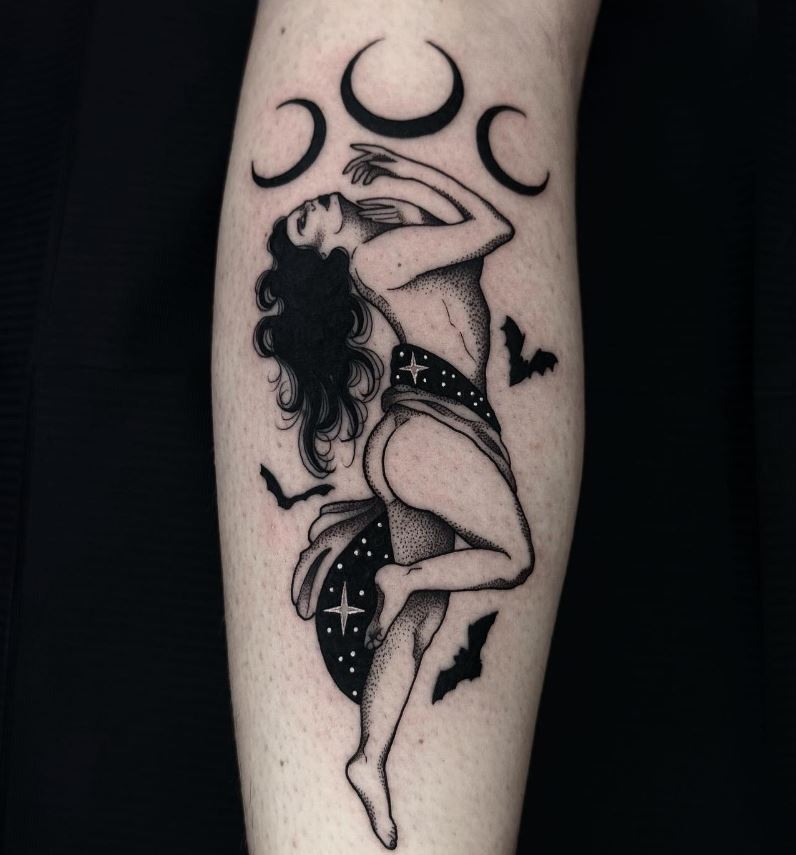 Tatouage Danse De Sorcière Sous La Lune