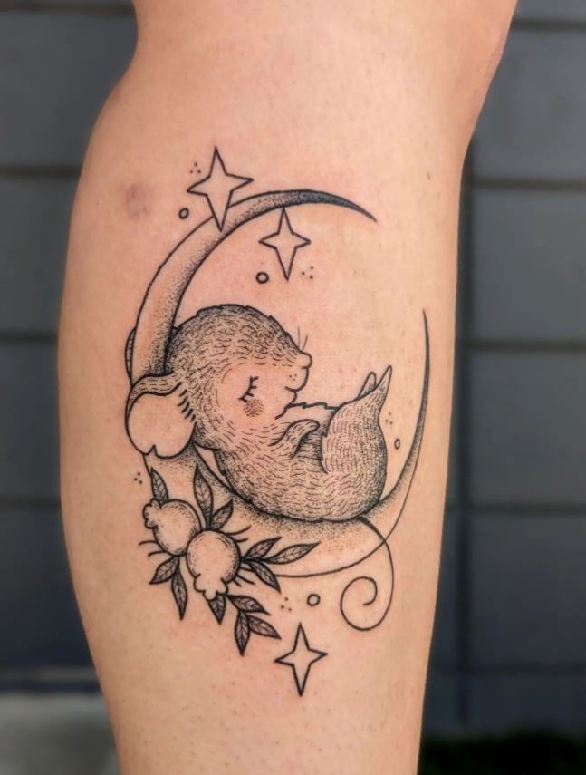 Tatouage Lune Et Souris Dormant