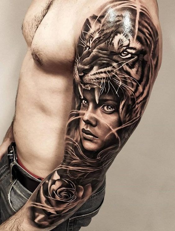 tatouage réaliste tigre & Femme 
