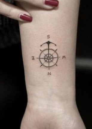 Tatouage Boussole Minimaliste Sur Le Poignet