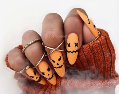 nail Art Halloween Orange Motif Citrouille 