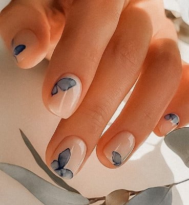 nail Art Fleur Bleu Aquarelle