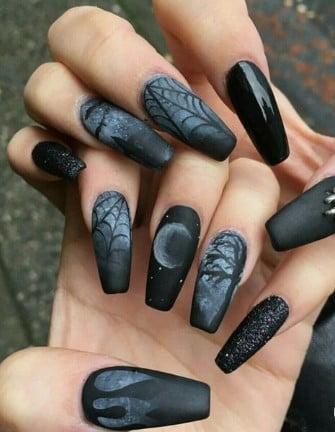 nail Art Halloween Noir 