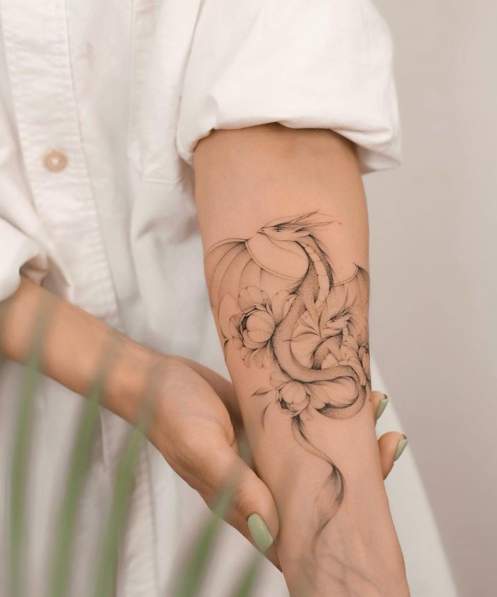 Tatouage De Dragon Et Pivoine 