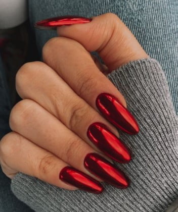 nail Art Rouge Chromé St Valentin 