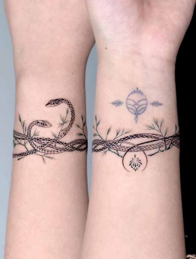 Tatouage Duo De Serpent En Bracelet 