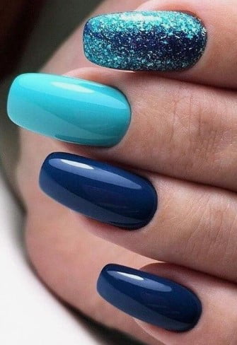 nail Art Hiver Tons Bleus