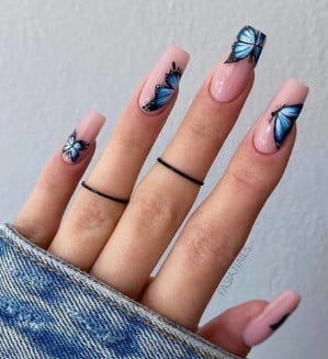 nail Art Papillon Bleu 