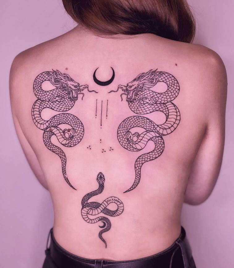  Tatouage Duo De Dragon Et Serpent 