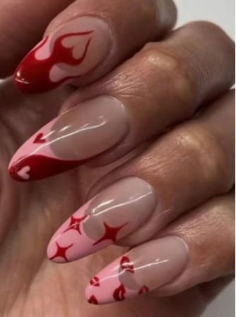 nail Art Saint Valentin Rouge Et Rose 