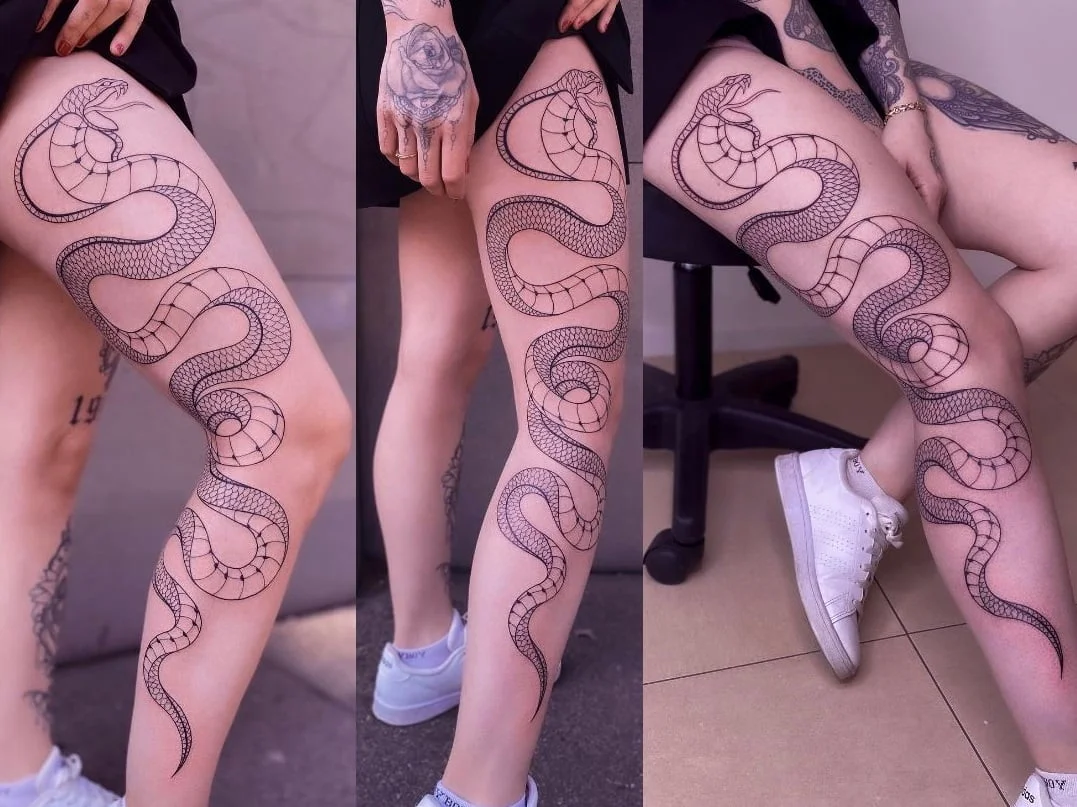Tatouage De Serpent Cobra Sur La Cuisse Et La Jambe