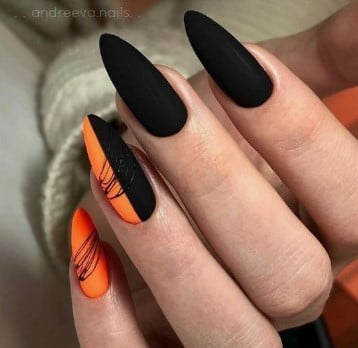 nail Art Halloween Orange Et Noir 