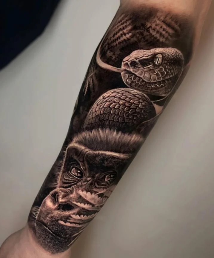 Tatouage De Serpent Et Singe