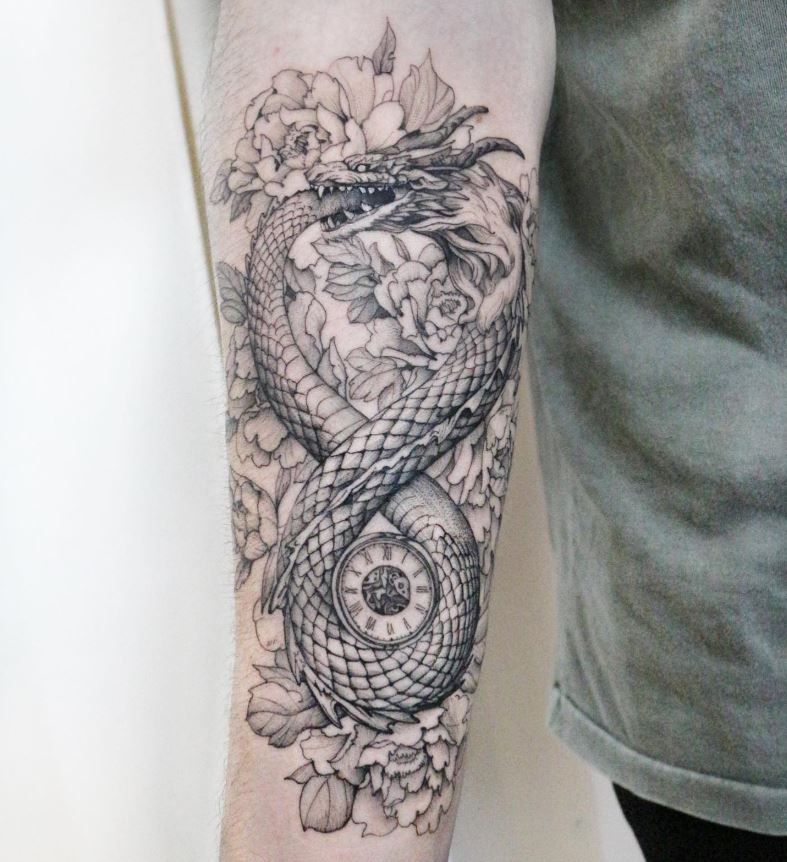 Tatouage De Dragon Floral Ouroboros 