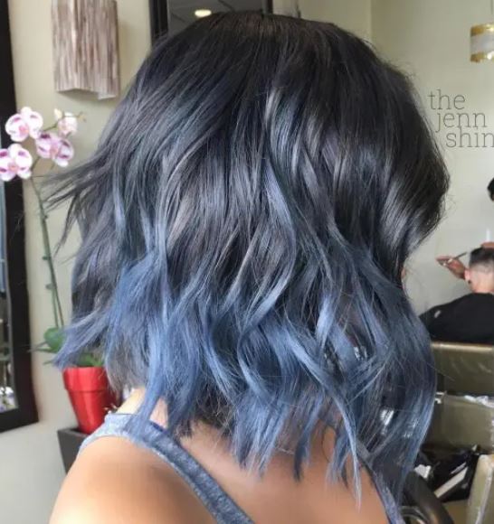 Ombré Hair Cheveux Courts Bleu Gris 