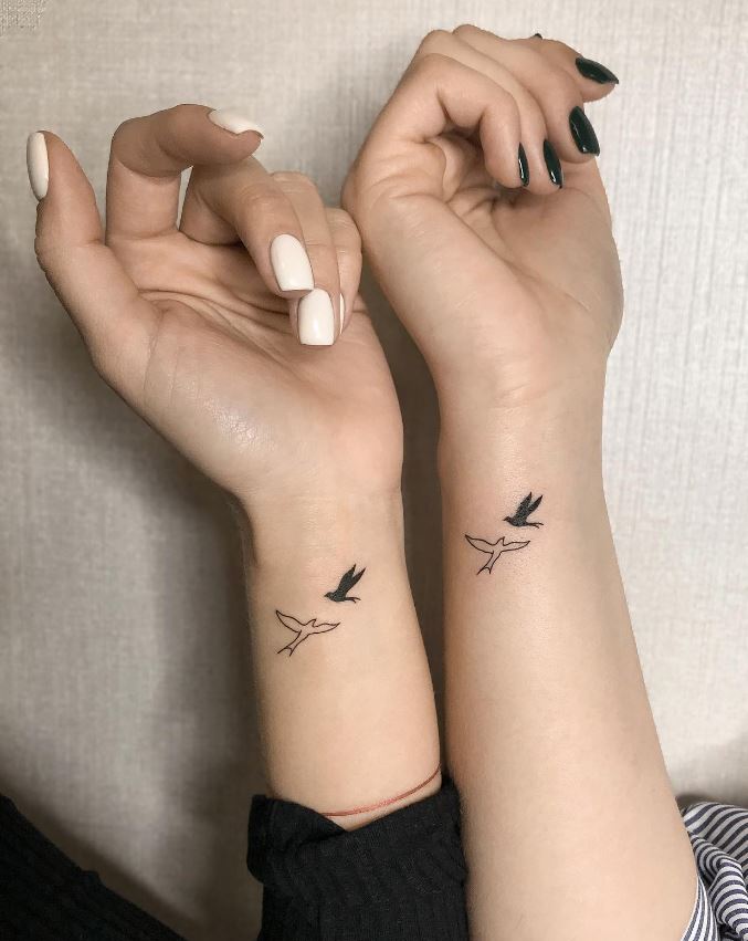 Tatouage De Sœur Duo D'oiseau Noir Et Blanc 