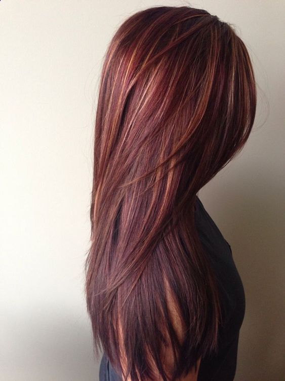 Coloration Auburn Cheveux Longs Aux Reflets Dorés 