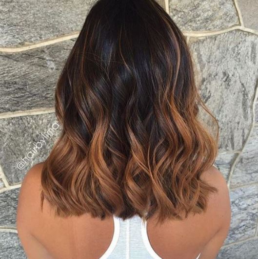 Ombré Hair Cheveux Mi Longs Ondulés Noisettes 