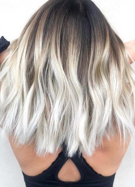 Ombré Hair Cheveux Mi Longs Blond Platine 