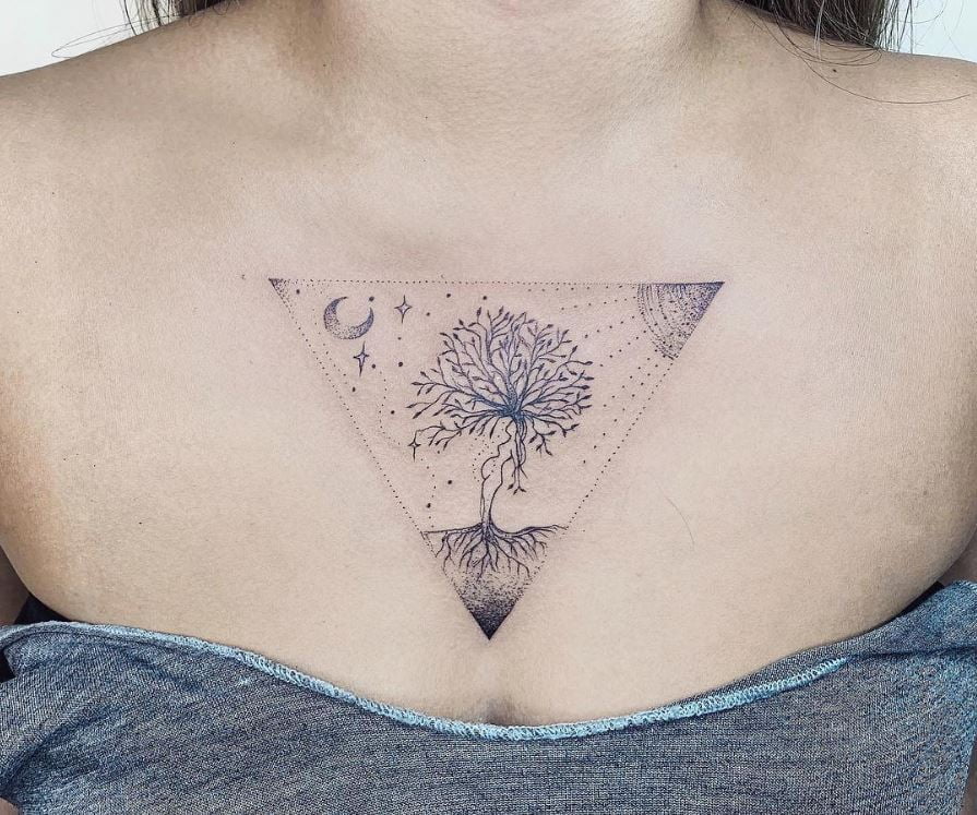 Tatouage Arbre De Vie Sur Le Sternum 