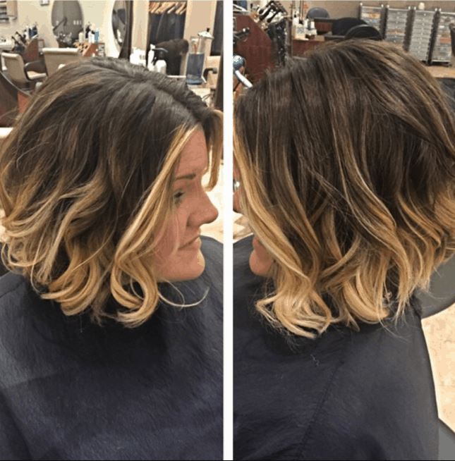 Ombré Hair Cheveux Courts Ondulés Deux Tons Brun Et Blond Caramel 