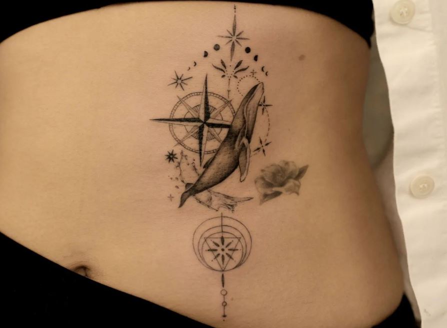 Tatouage Boussole Femme Astres Et Baleine 