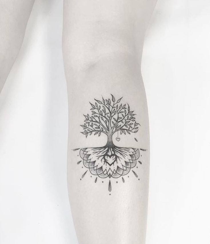 Tatouage Arbre De Vie Mandala Et Coeurs Sur Le Mollet