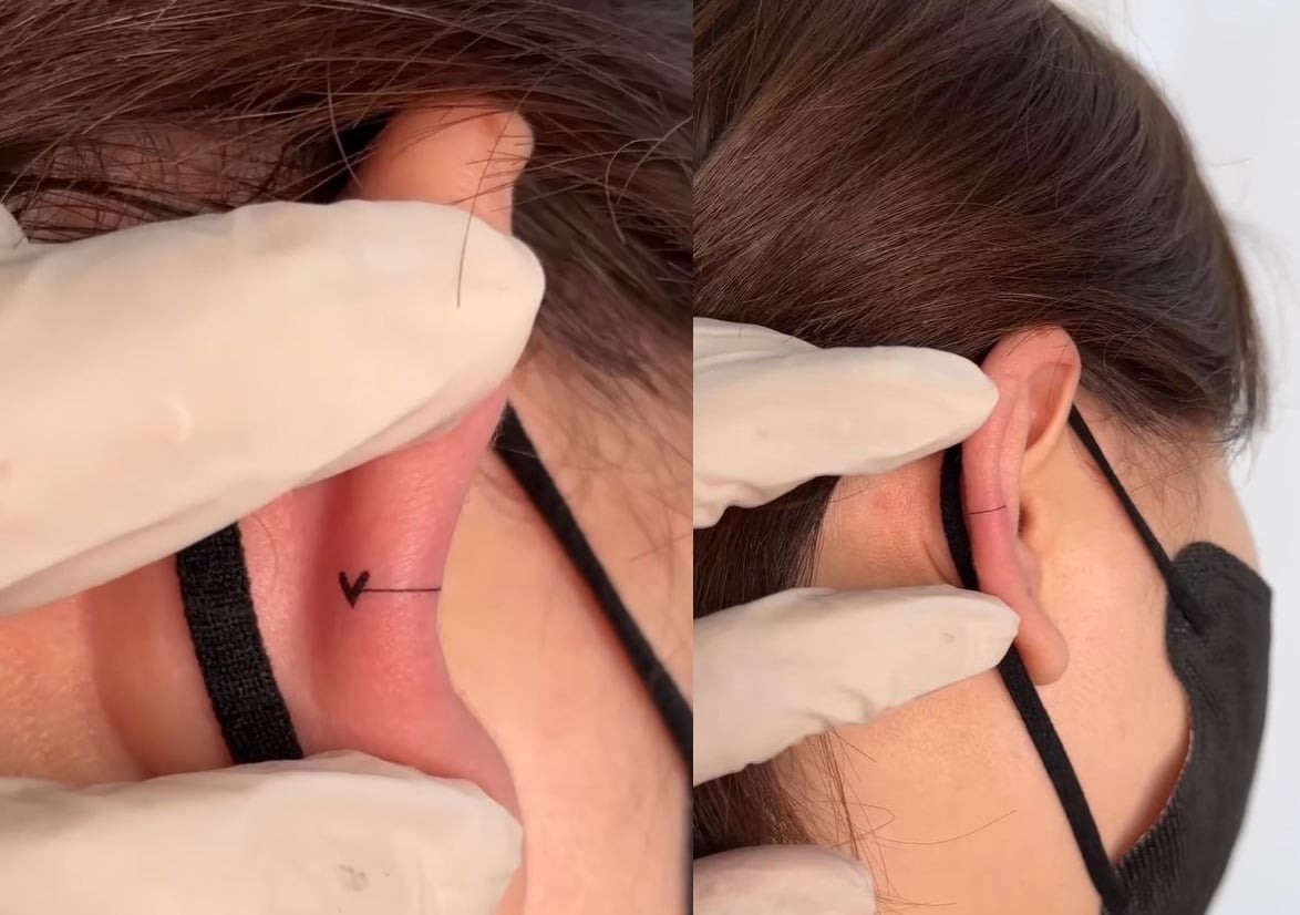 Tatouage Micro Coeur Et Ligne Derrière L'oreille 