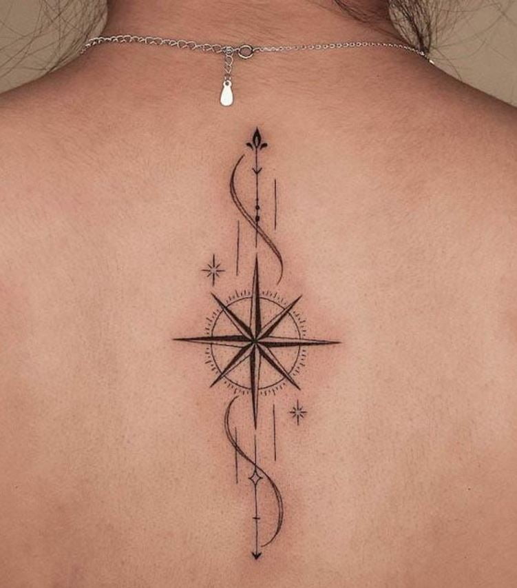 Tatouage Boussole Et Duo D'étoile Femme