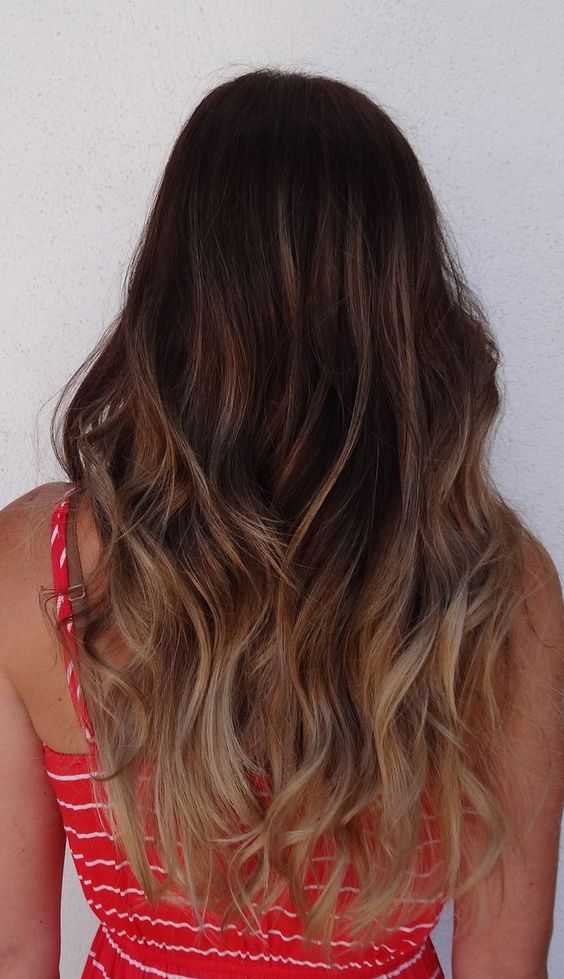 Ombré Hair Cheveux Longs Ondulés Brun Chocolat