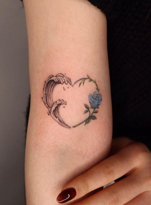 Tatouage Coeur Vague Et Rose 