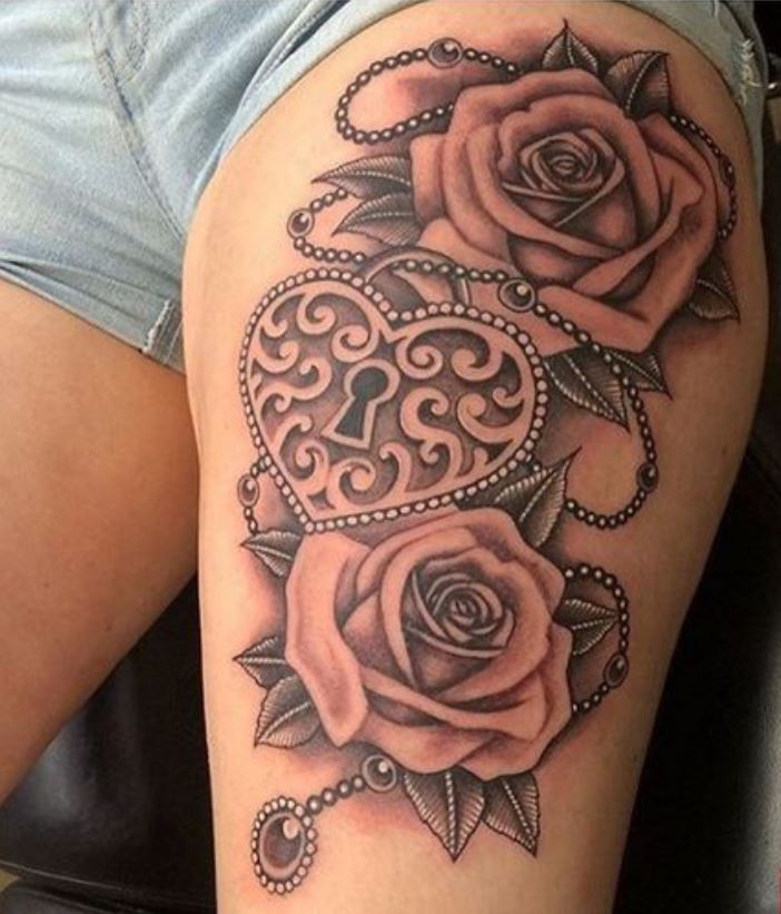 Tatouage Coeur à Trou De Serrure Et Roses 