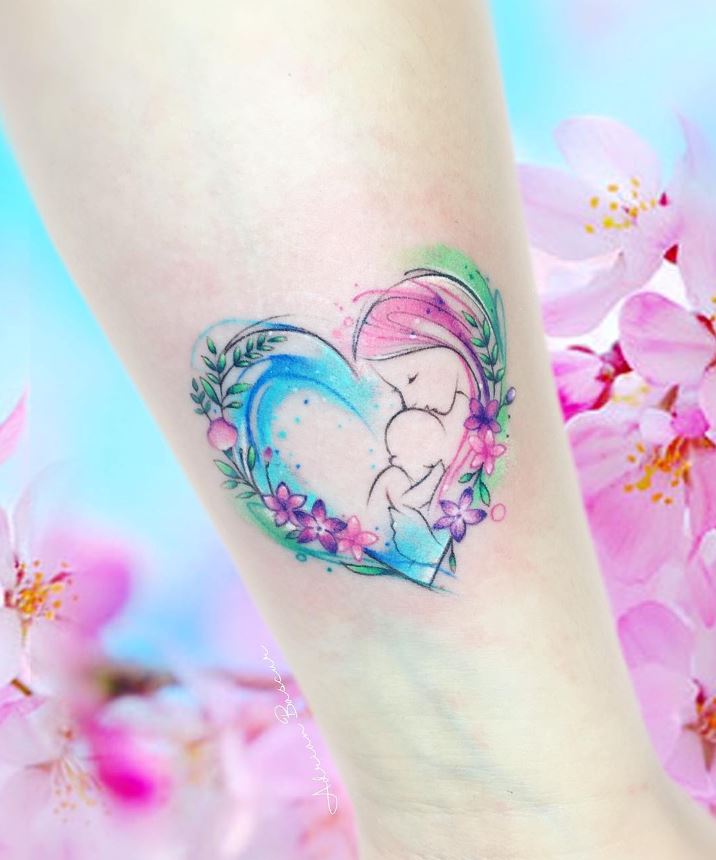 Tatouage Coeur Floral Mère Et Enfant 