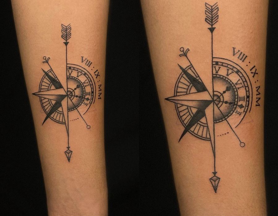 Tatouage Femme Boussole Horloge Et Chiffres Romains 