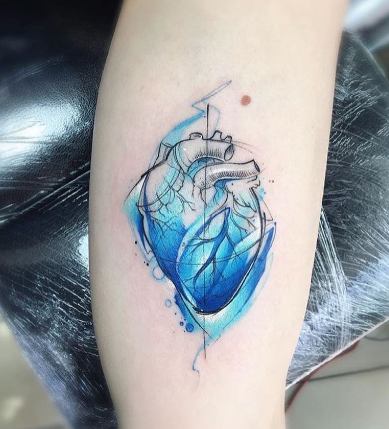 Tatouage Coeur Anatomique Bleu