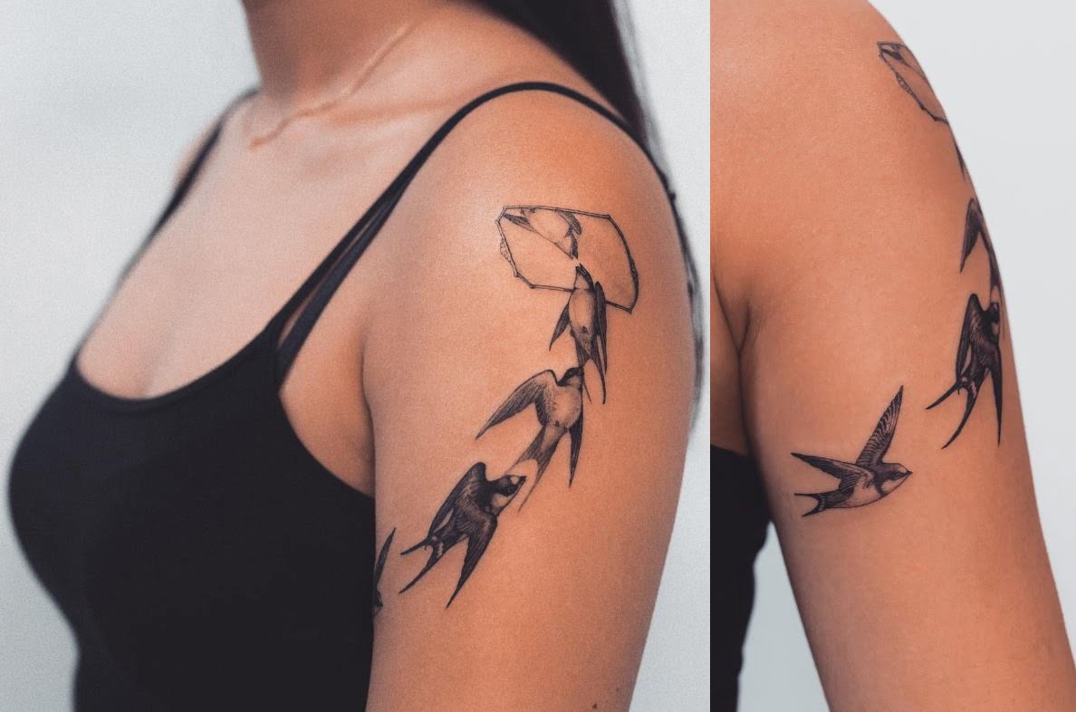 Tatouage Oiseaux Et Miroir Pour Femme 