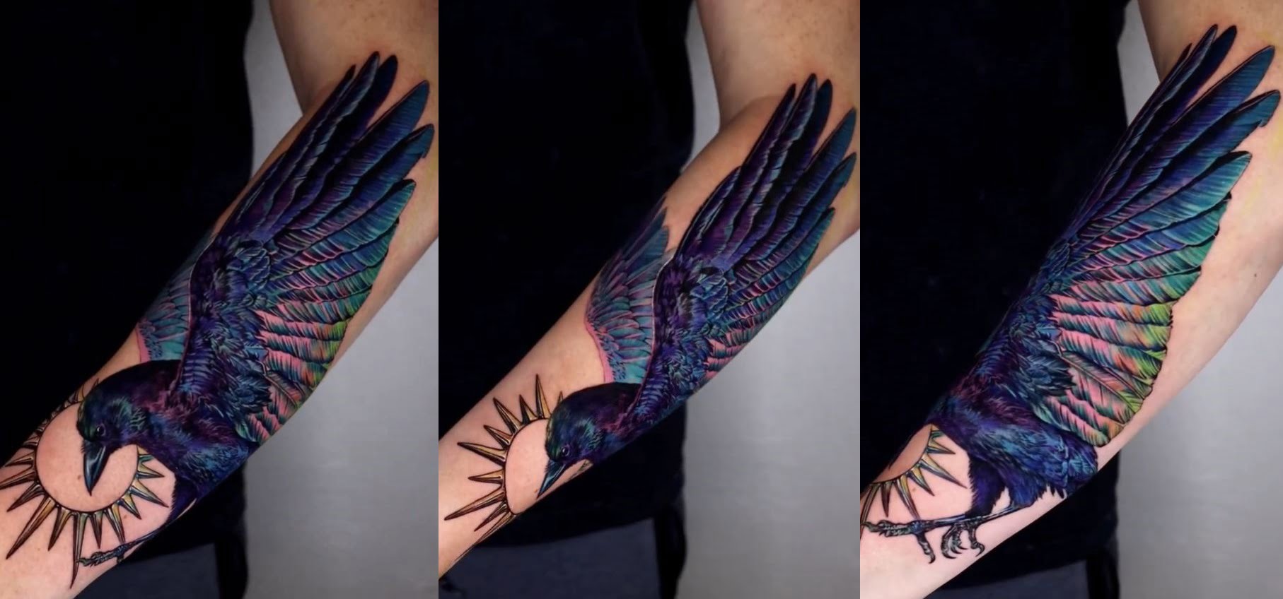  Tatouage Oiseau Femme Corbeau Et Soleil 