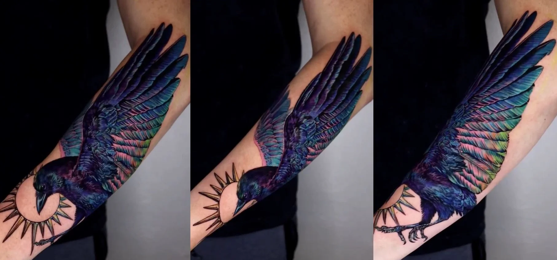Tatouage Oiseau Femme Corbeau Et Soleil