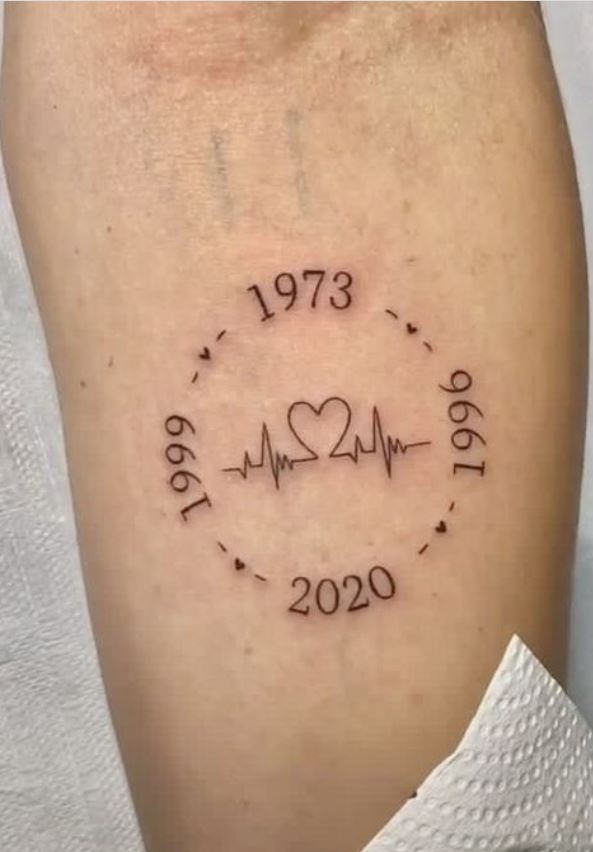  Tatouage Date D'anniversaire Cercle D'années Avec Cœurs Et Tracé