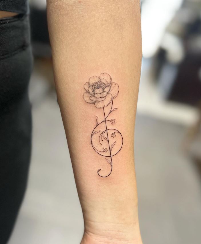 Tatouage Pivoine Et Note De Musique