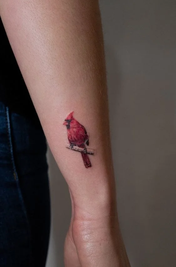 Tatouage Oiseau Femme Cardinal Rouge