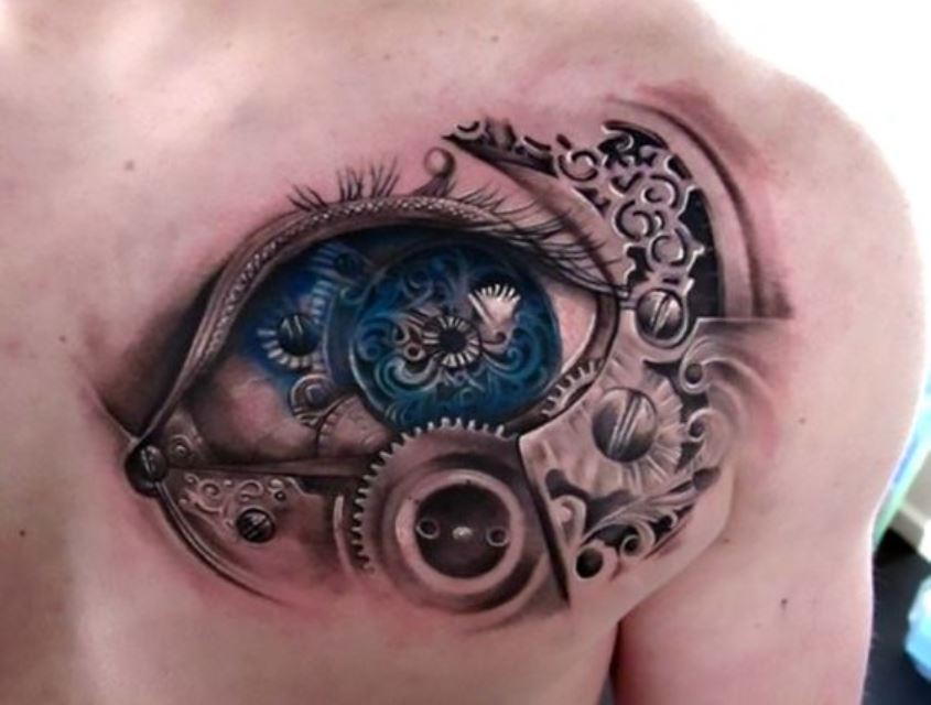 Tatouage œil Biomécanique En 3d Sur La Poitrine 